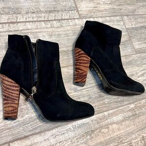 G by Guess | Black Suede Ankle Boot Tiger Stripe Heel